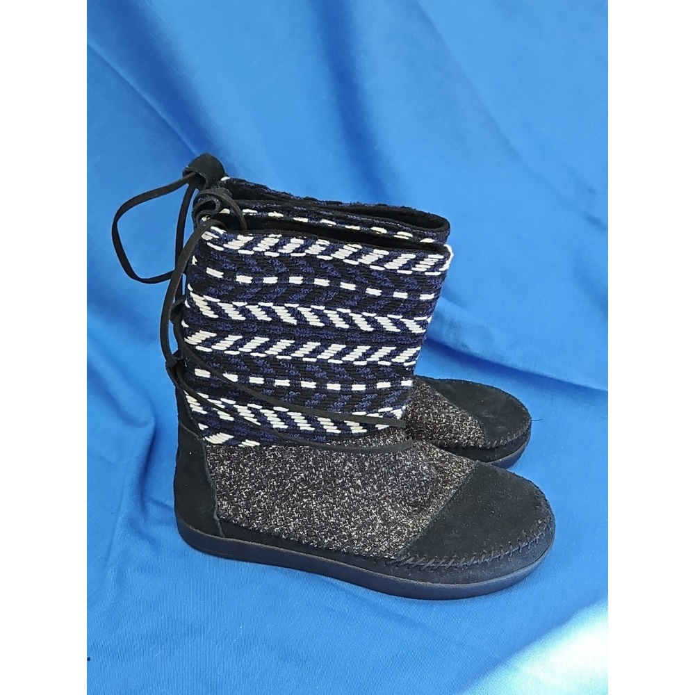 Toms Nepal Boots Pull On‎ Suede Aztec Southwestern Textile Black & White NEW
